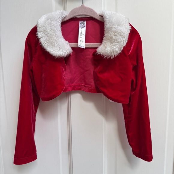 Cherokee 3T Girls Red Velvet Bolero w Faux Fur Collar Christmas Formal Sweater - Picture 1 of 6